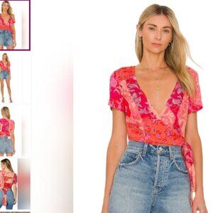 Free People Wrap w/Tie Beautiful Floral Blouse S
